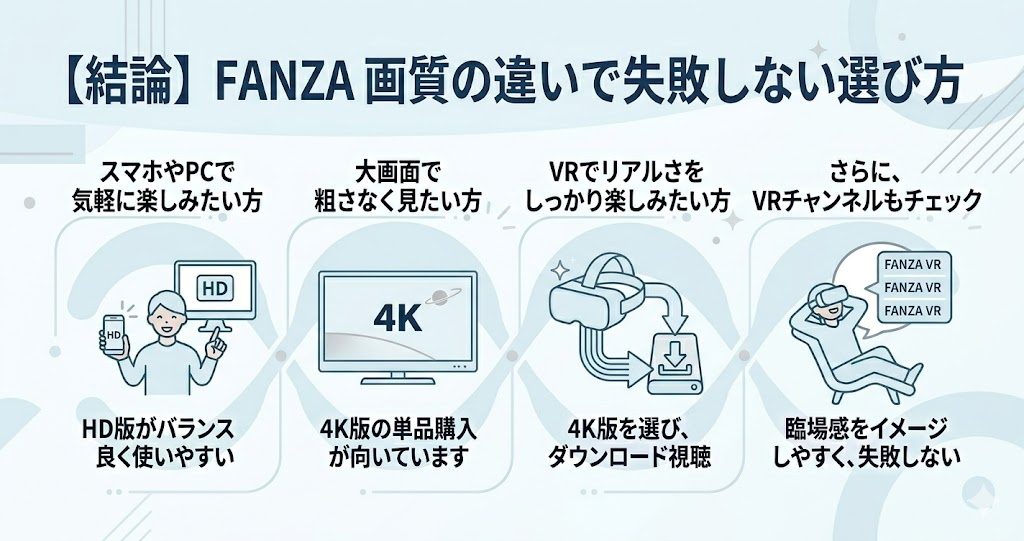 【結論】FANZAの画質の違いで失敗しない選び方は?